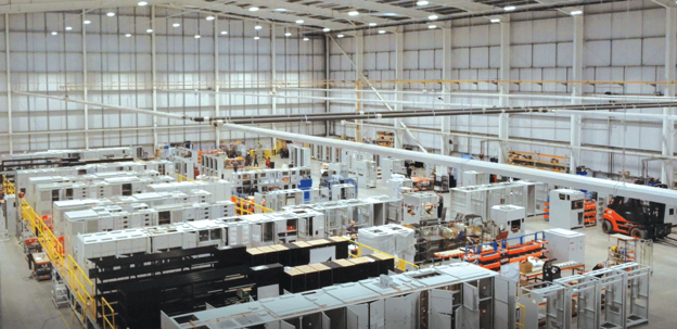 Computing equipment housed indoors inside an existing large industrial building